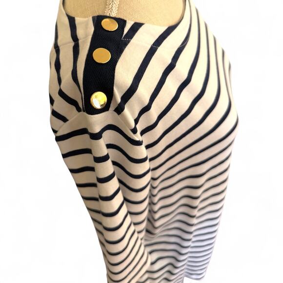Croft & Barrow XL Navy Blue/White Striped Short Sleeve Tee w/ Gold Buttons - Picture 3 of 4